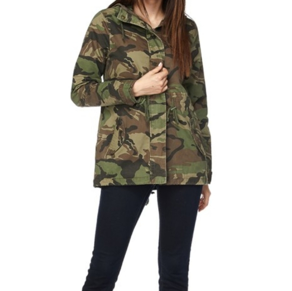 Camouflage print cotton hooded utility cargo jacket zip front lined New - Picture 5 of 9